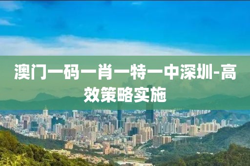澳門一碼一肖一特一中深圳-高效策略實施