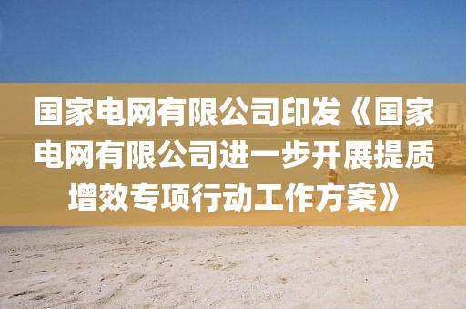 國家電網(wǎng)有限公司印發(fā)《國家電網(wǎng)有限公司進(jìn)一步開展提質(zhì)增效專項(xiàng)行動(dòng)工作方案》