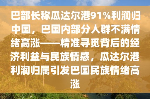 巴部長(zhǎng)稱瓜達(dá)爾港91%利潤(rùn)歸中國(guó)，巴國(guó)內(nèi)部分人群不滿情緒高漲——精準(zhǔn)尋覓背后的經(jīng)濟(jì)利益與民族情感，瓜達(dá)爾港利潤(rùn)歸屬引發(fā)巴國(guó)民族情緒高漲