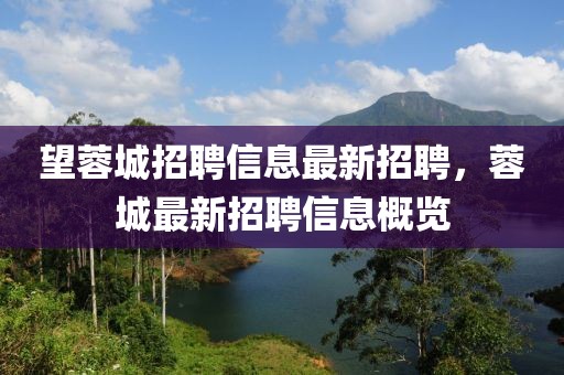 望蓉城招聘信息最新招聘，蓉城最新招聘信息概覽