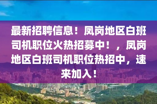 最新招聘信息！鳳崗地區(qū)白班司機職位火熱招募中！，鳳崗地區(qū)白班司機職位熱招中，速來加入！