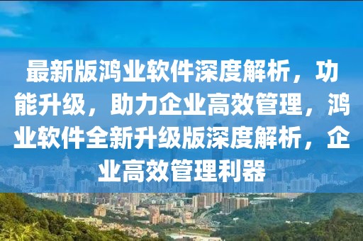 最新版鴻業(yè)軟件深度解析，功能升級，助力企業(yè)高效管理，鴻業(yè)軟件全新升級版深度解析，企業(yè)高效管理利器