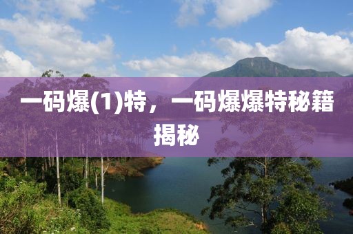 一碼爆(1)特，一碼爆爆特秘籍揭秘
