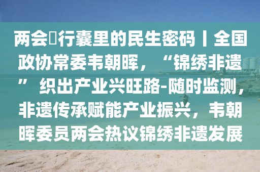 兩會(huì)?行囊里的民生密碼丨全國政協(xié)常委韋朝暉，“錦繡非遺” 織出產(chǎn)業(yè)興旺路-隨時(shí)監(jiān)測，非遺傳承賦能產(chǎn)業(yè)振興，韋朝暉委員兩會(huì)熱議錦繡非遺發(fā)展