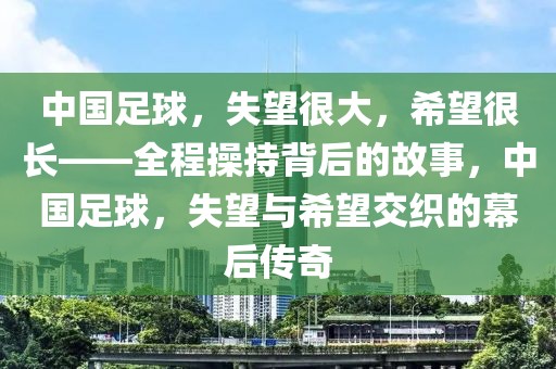 中國足球，失望很大，希望很長——全程操持背后的故事，中國足球，失望與希望交織的幕后傳奇