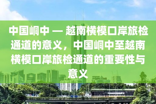 中國(guó)峒中 — 越南橫模口岸旅檢通道的意義，中國(guó)峒中至越南橫?？诎堵脵z通道的重要性與意義