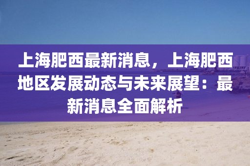 上海肥西最新消息，上海肥西地區(qū)發(fā)展動態(tài)與未來展望：最新消息全面解析
