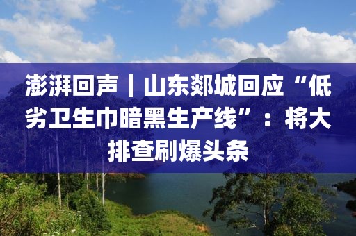 澎湃回聲｜山東郯城回應“低劣衛(wèi)生巾暗黑生產(chǎn)線”：將大排查刷爆頭條