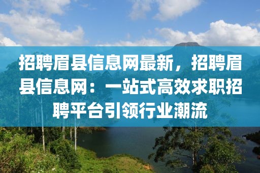 招聘眉縣信息網(wǎng)最新，招聘眉縣信息網(wǎng)：一站式高效求職招聘平臺引領行業(yè)潮流