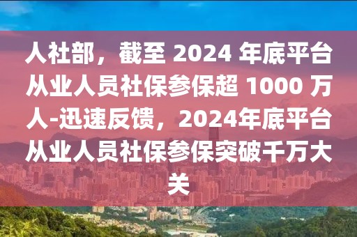 人社部，截至 2024 年底平臺從業(yè)人員社保參保超 1000 萬人-迅速反饋，2024年底平臺從業(yè)人員社保參保突破千萬大關(guān)