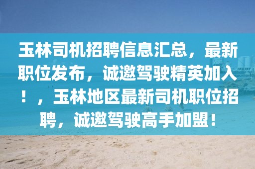玉林司機招聘信息匯總，最新職位發(fā)布，誠邀駕駛精英加入！，玉林地區(qū)最新司機職位招聘，誠邀駕駛高手加盟！